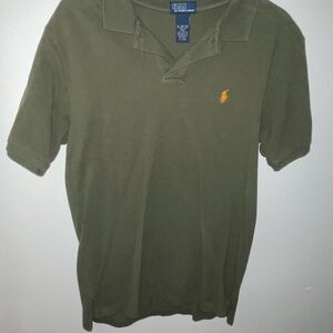 POLO RALPH LAUREN olive Green Cotton Pique Melon Orange Logo Shirt. Boys XL